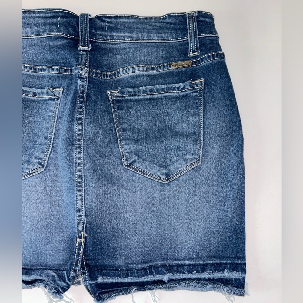 KanCan distressed raw hem‎ medium wash rear split jean mini skirt size Medium - Picture 12 of 13